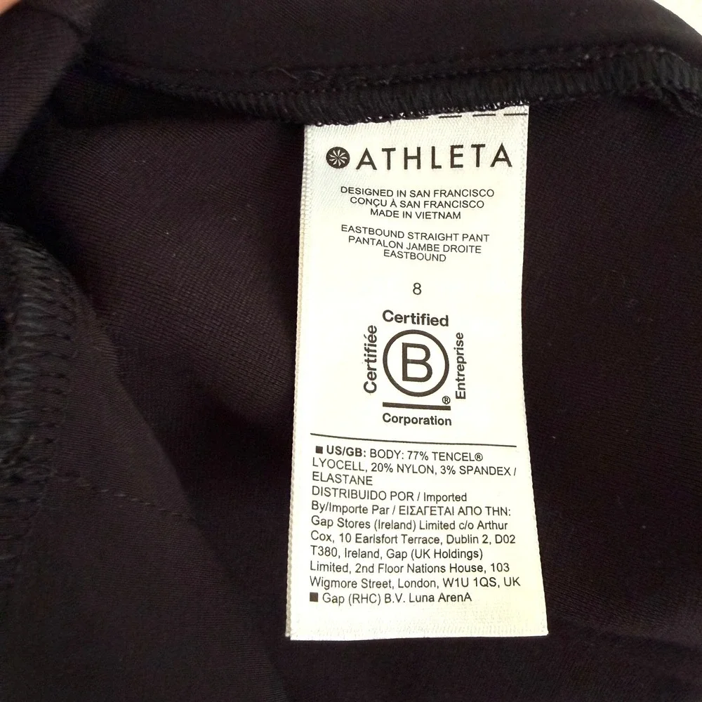 Athleta Eastbound Straight Pants Womens Size 8 Black  Zip Pockets Pull On Office